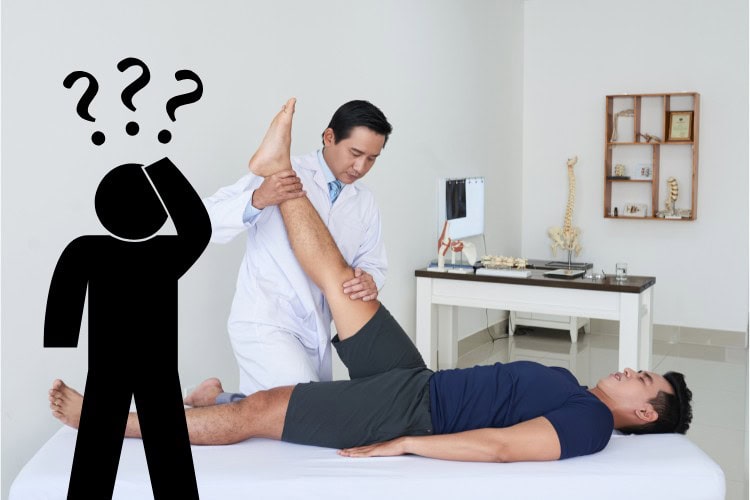 Do I Need Physiotherapy - One Body LDN Confused patient during physiotherapy leg assessment session