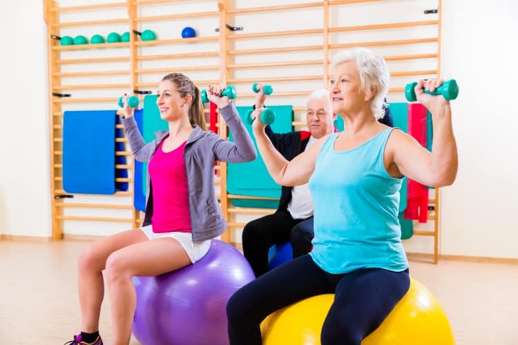 Group physiotherapy session using dumbbells and stability balls in London - One Body LDN Group physiotherapy session using dumbbells and stability balls in London