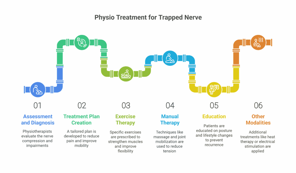 Physio treatment steps for relieving a trapped nerve