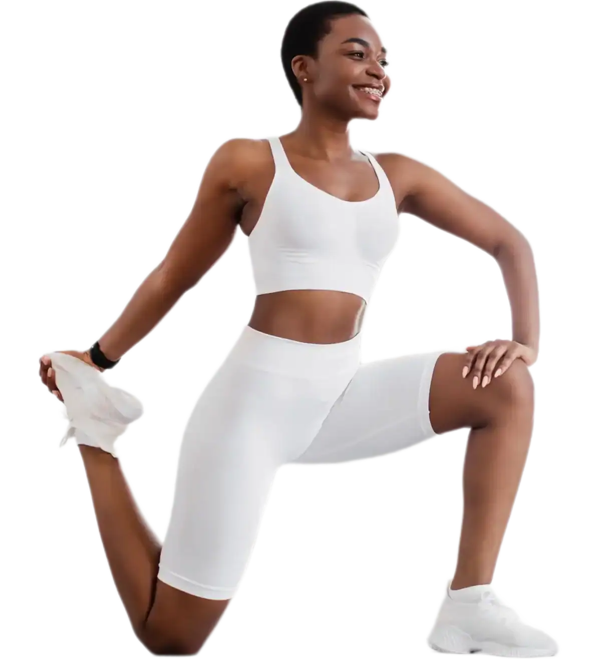 woman stretching quads