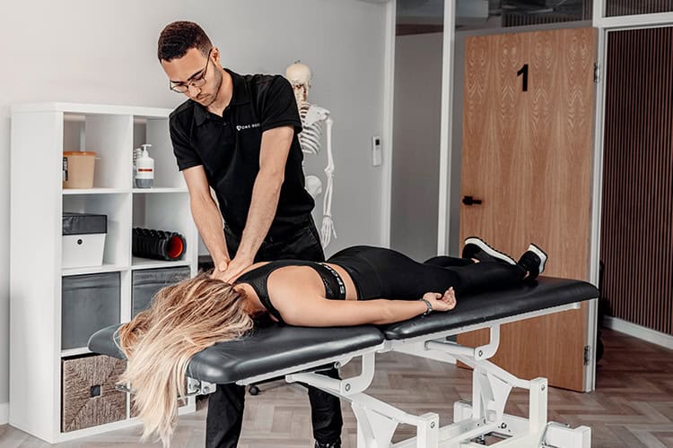 Patient receiving treatment for shoulder pain