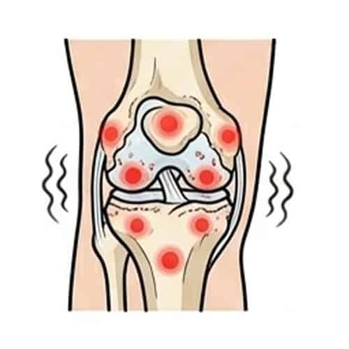 Illustration of painful knee joint and red points pain indicators