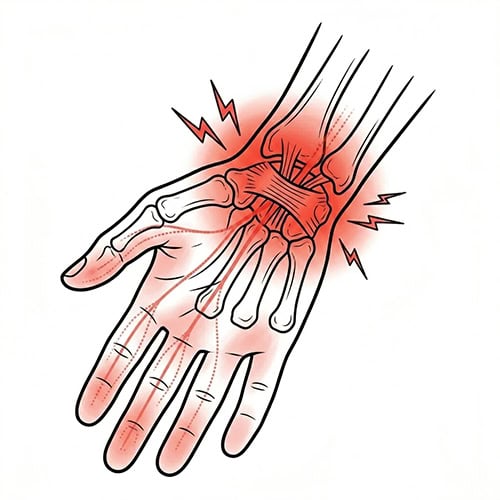 Carpal-Tunnel-Syndrome with red spot indicate pain